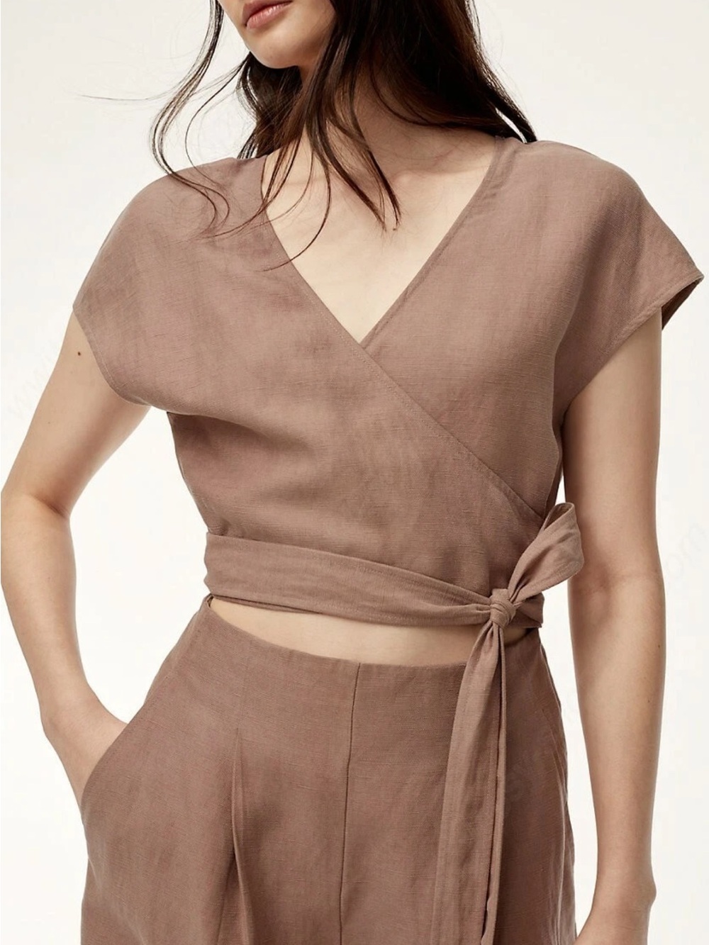 Aritzia | S | Taupe Wrap-Front Wide-Leg Jumpsuit - Picture 2 of 8